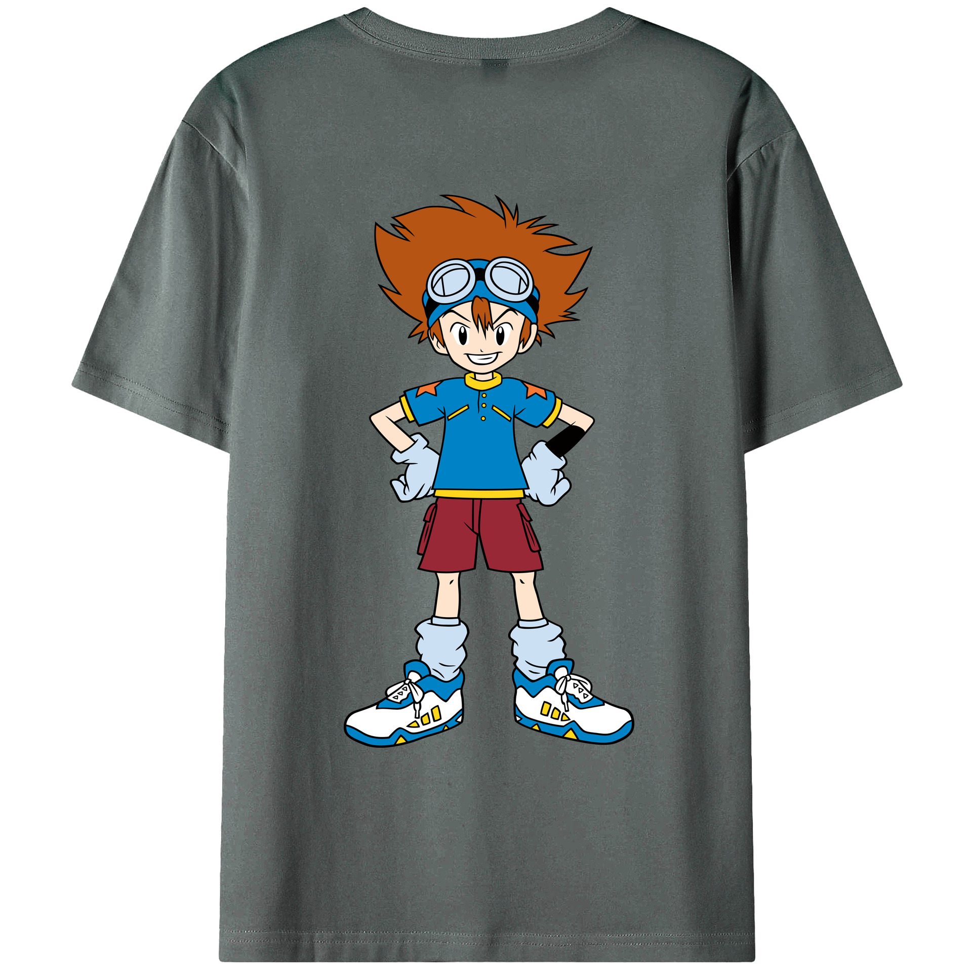 （画像用） Digimon デジタルモンスター/デジモン 綿100％ メンズ半袖Tシャツ（バックプリント） 通気性